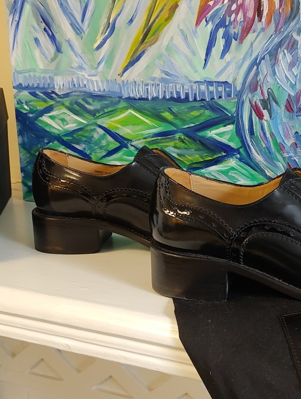 Office of Angela Scott Black Leather Wingtip Oxford Slip On 7.5 Worn Twice